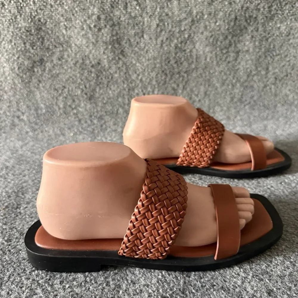 Aerosoles St. Lukes Woven Braided Slide Sandals Brown Leather Square Toe Size 8